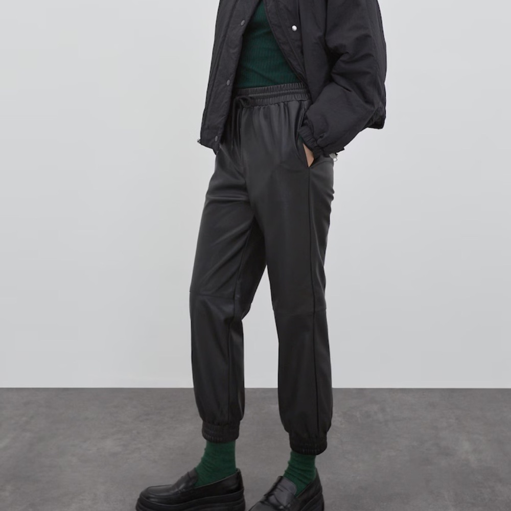 Edited Madison Black Faux Leather Jogger Pants